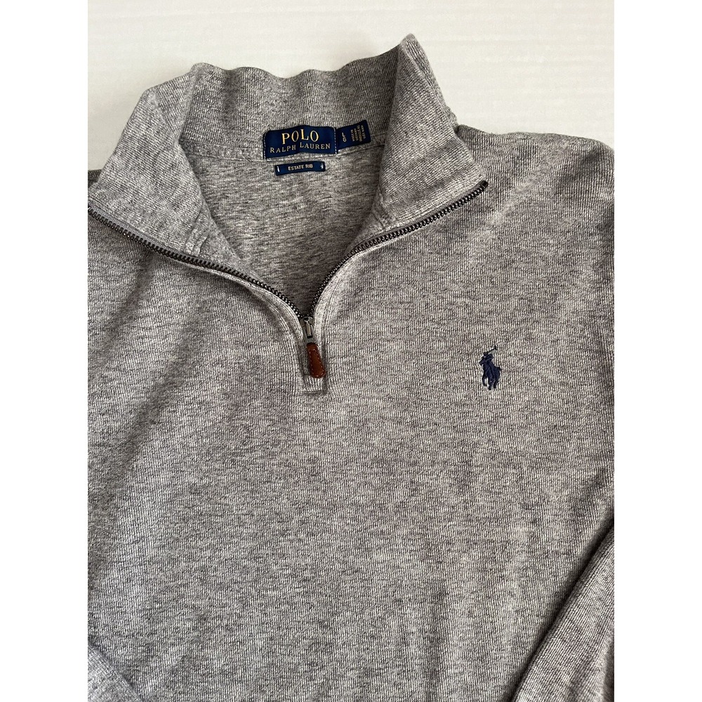 Polo Ralph‎ Lauren Mens L Long Sleeve 1/4 Zip estate rib Pullover Sweater gray
